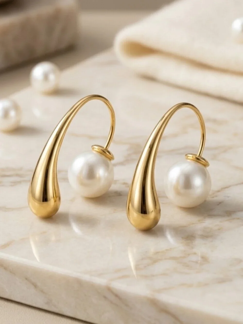 18K Gold Plated Faux Pearl Reversible Ear Jacket Drop Earrings Old Money